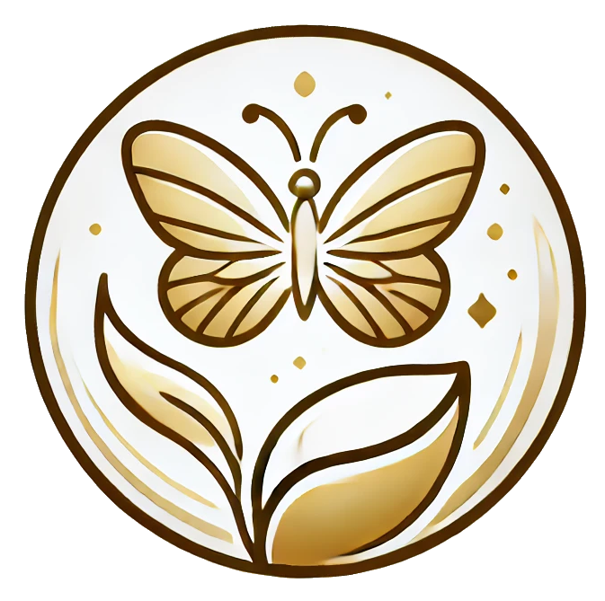 Logo of a stylized butterfly leaving a cocoon